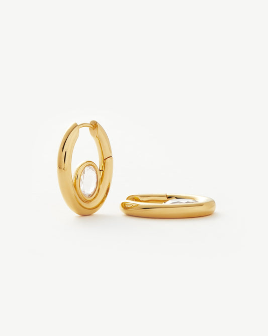 Small Hoop Earrings with Oval Stone in Gold Vermeil