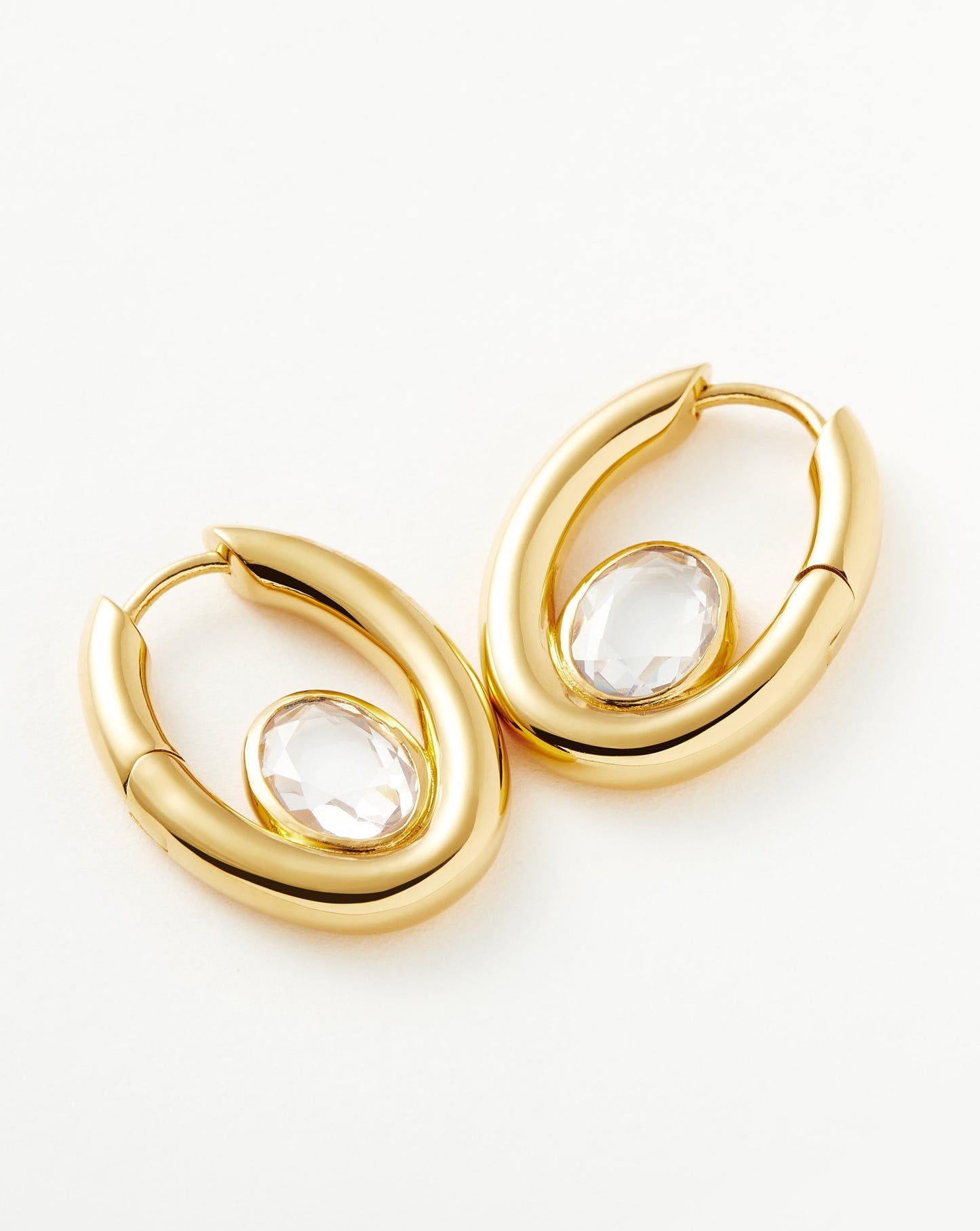 Small Hoop Earrings with Oval Stone in Gold Vermeil