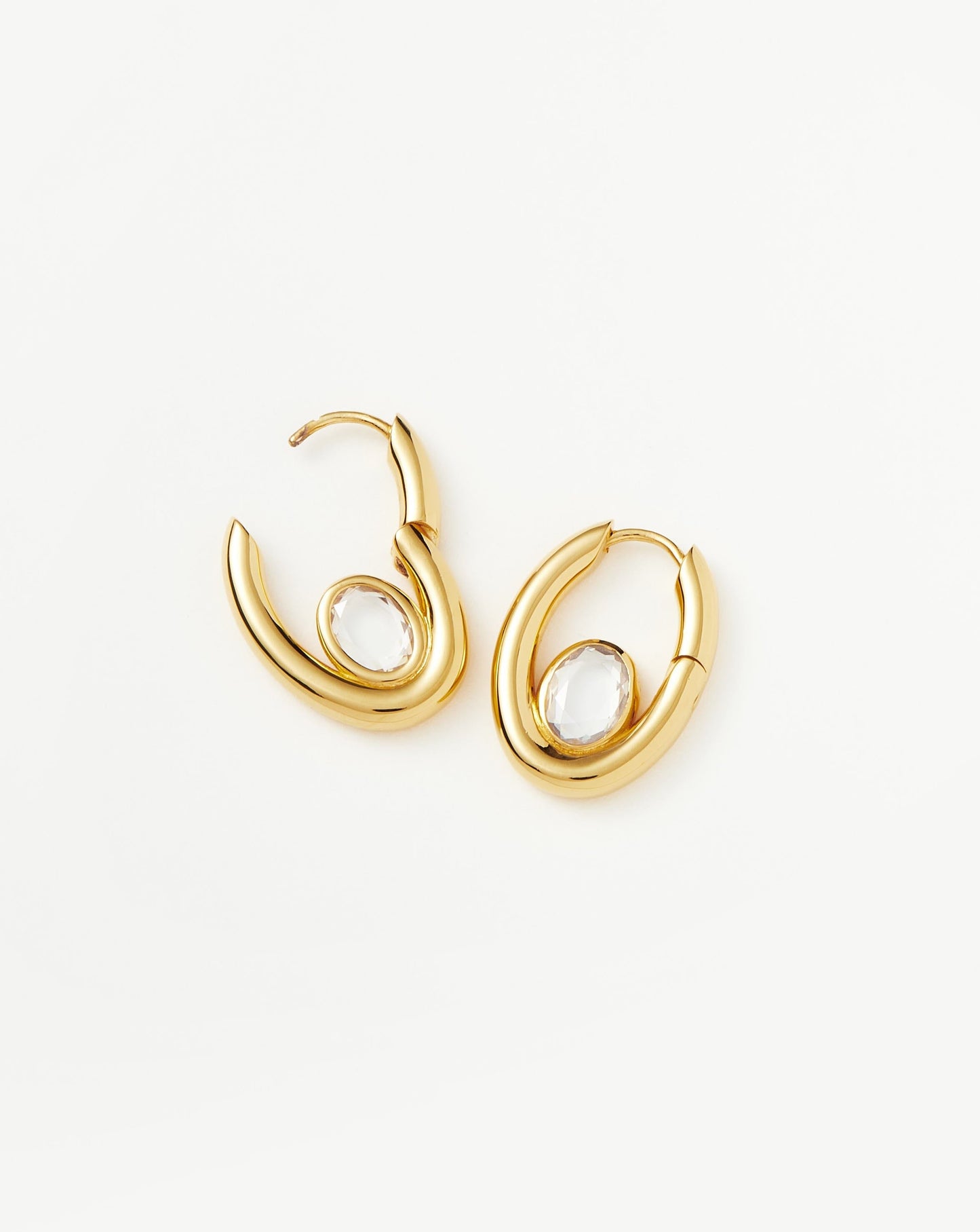 Small Hoop Earrings with Oval Stone in Gold Vermeil