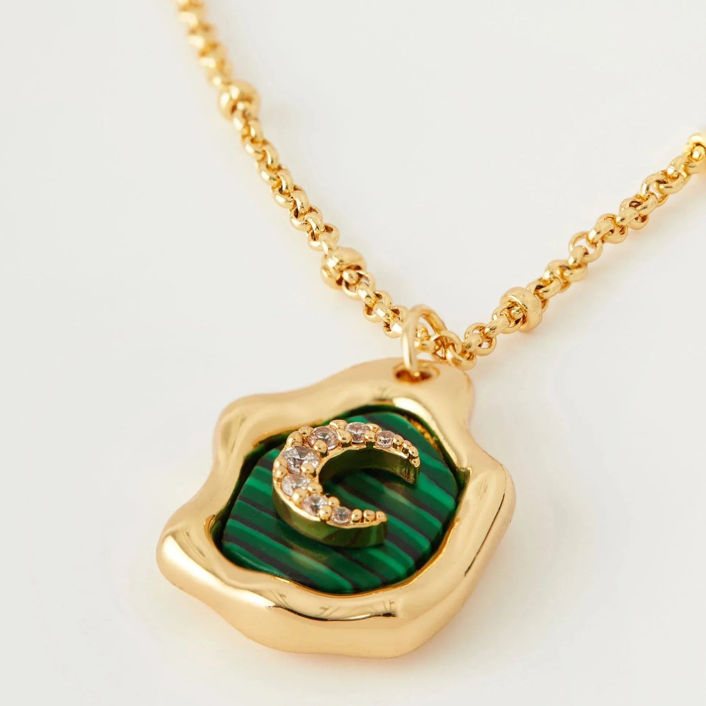 Malachite Pendant Necklace with Moonlit Design