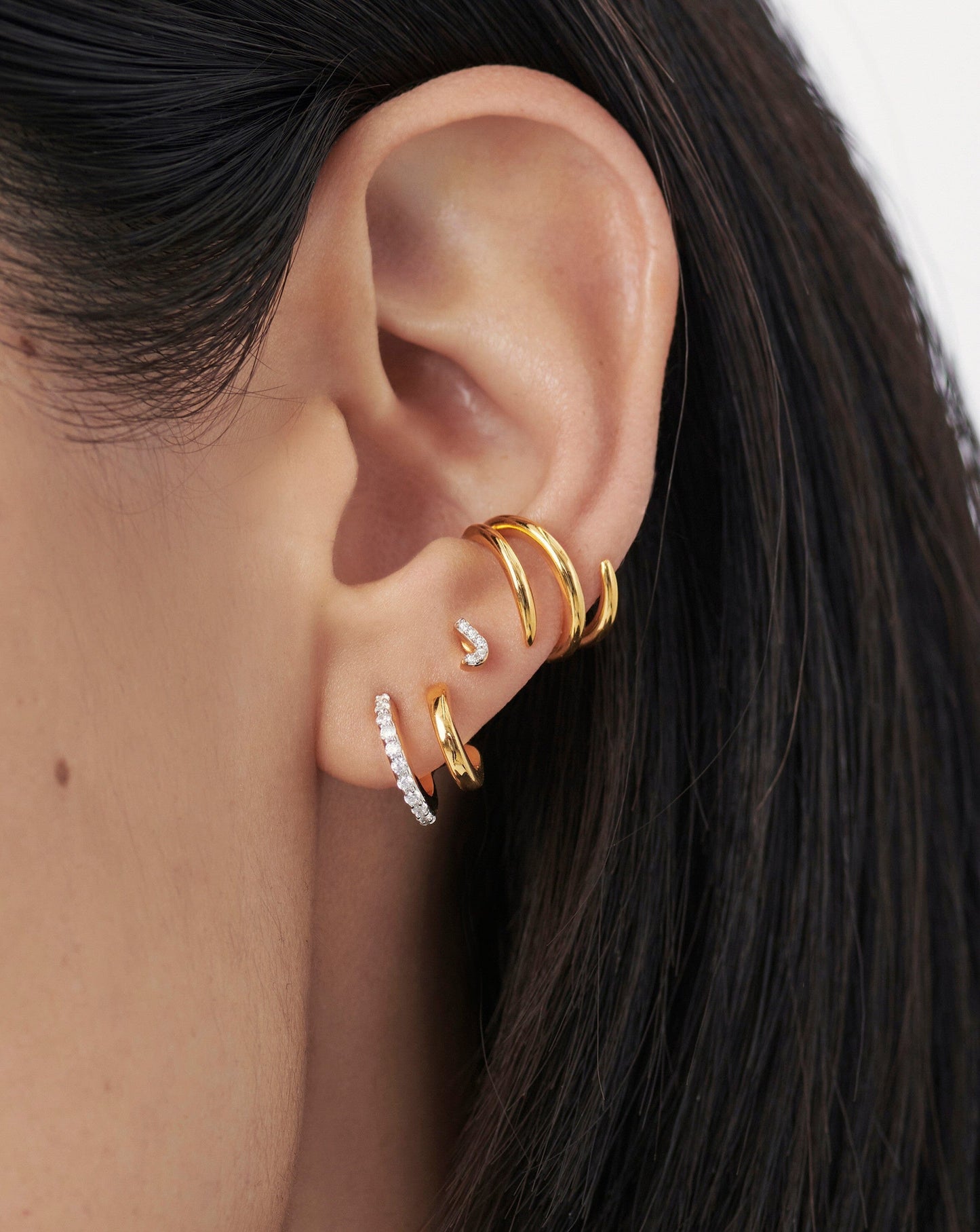 Initial J Pave Stud Earring in Gold Vermeil