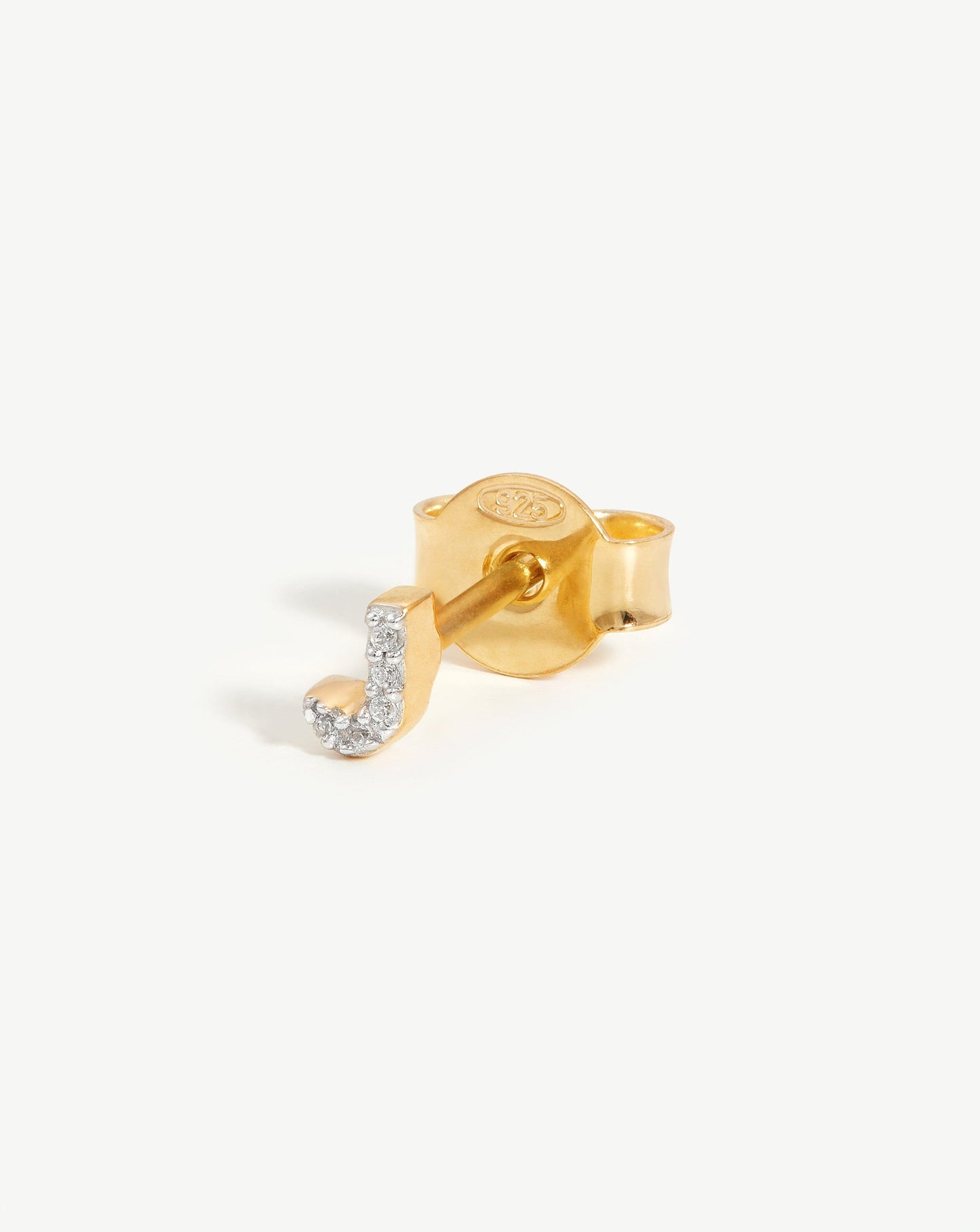 Initial J Pave Stud Earring in Gold Vermeil