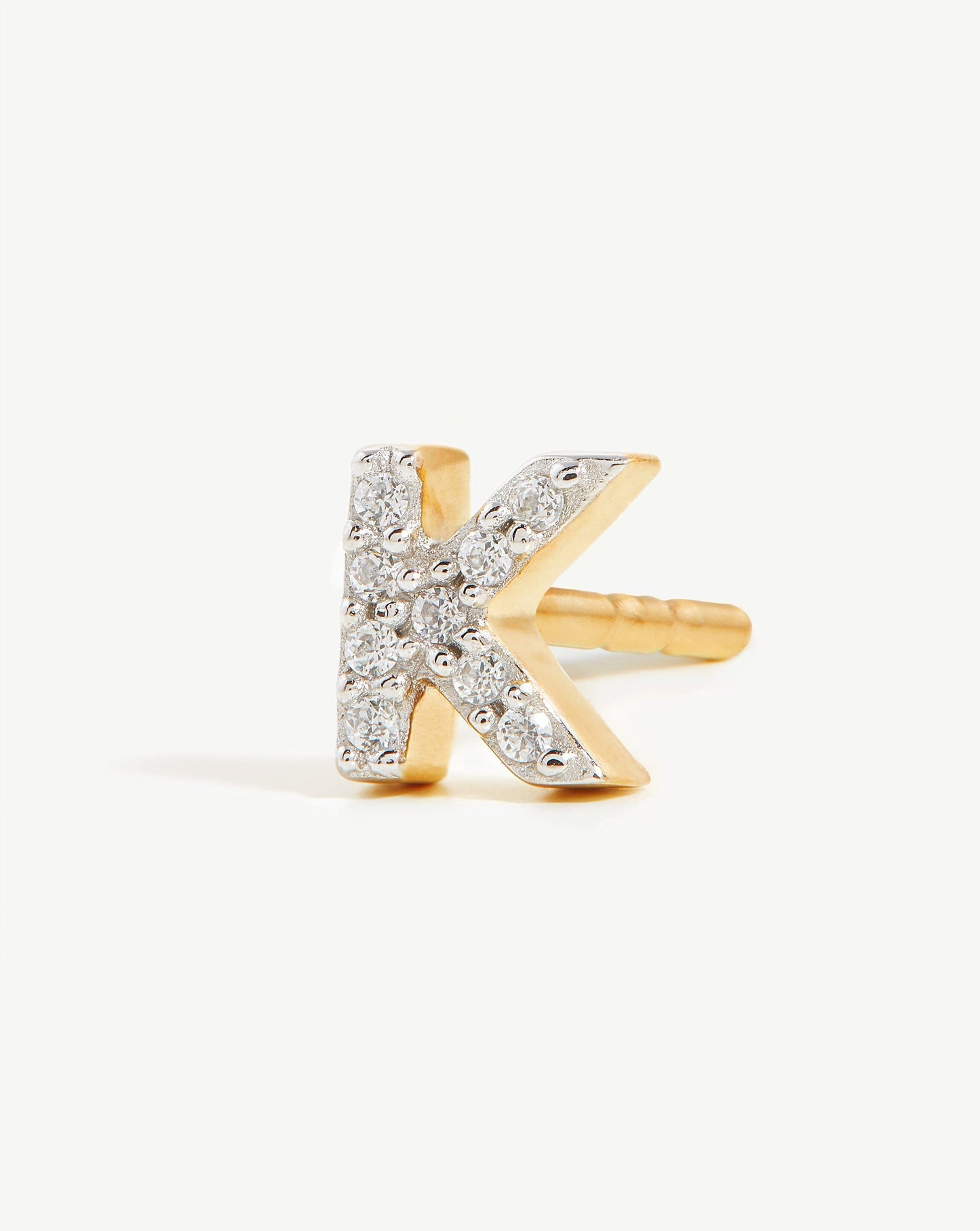 Gold Vermeil Initial K Stud Earring with Cubic Zirconia