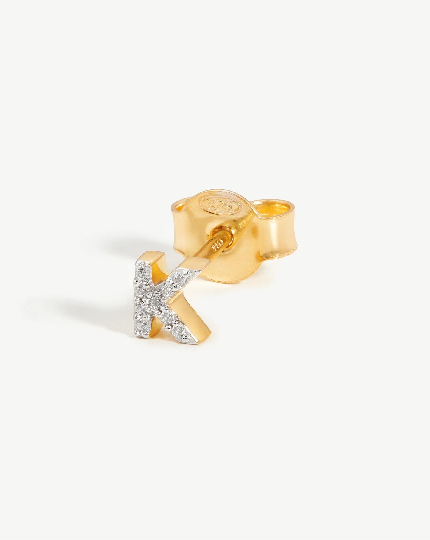 Gold Vermeil Initial K Stud Earring with Cubic Zirconia