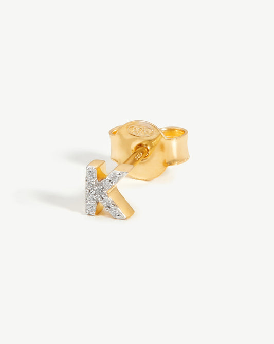 Gold Vermeil Initial K Stud Earring with Cubic Zirconia