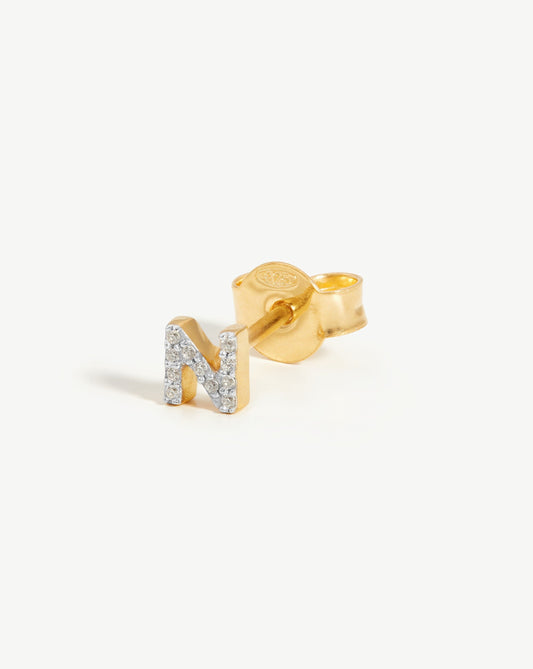 Gold Vermeil Initial Stud Earring with Cubic Zirconia 1