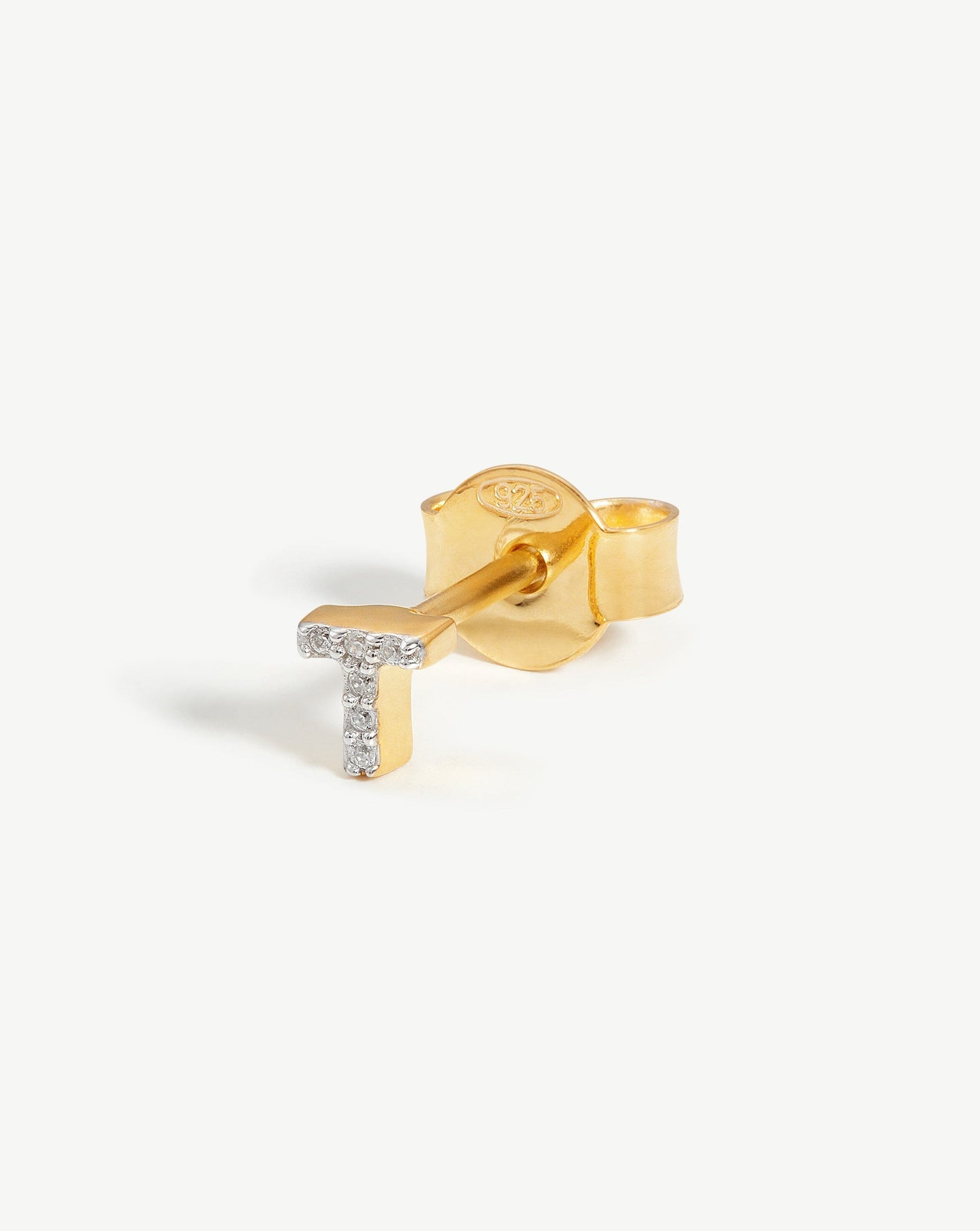 Gold Vermeil Initial Single Stud Earring with Zirconia