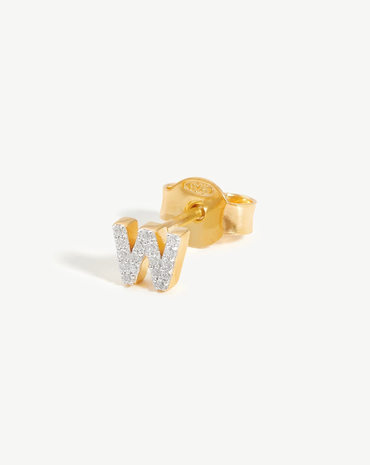 Gold Vermeil Initial Stud Earring with Cubic Zirconia 2