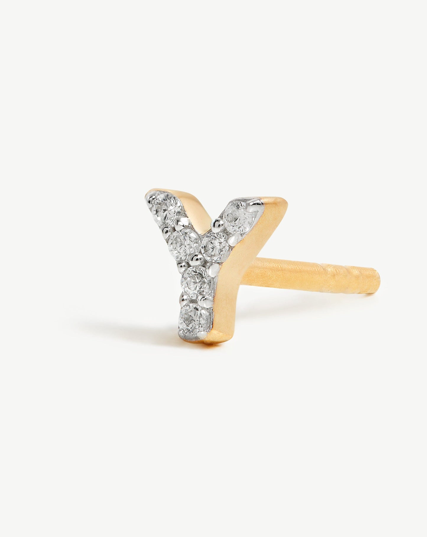 Pave Initial Y Single Stud Earring in Gold Vermeil