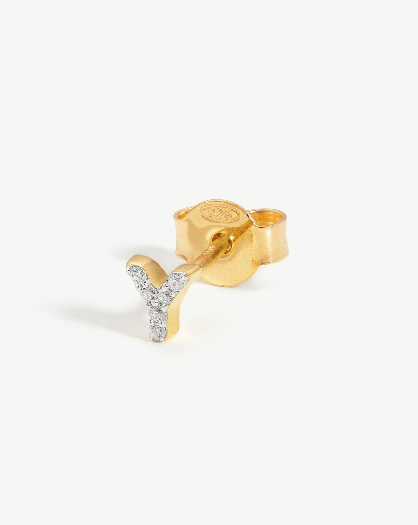 Pave Initial Y Single Stud Earring in Gold Vermeil