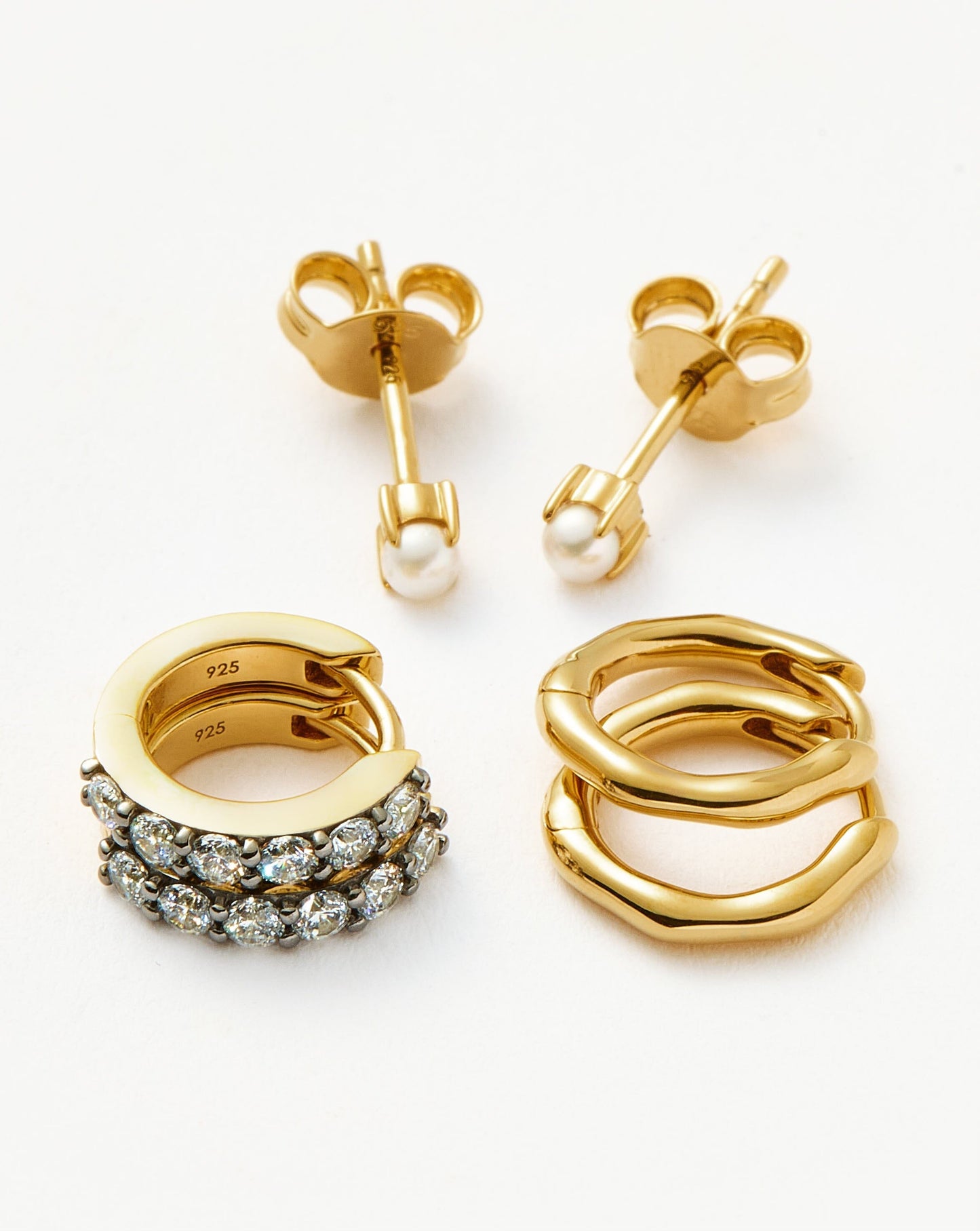 Pearl Charm Hoop Earrings Set in Gold Vermeil