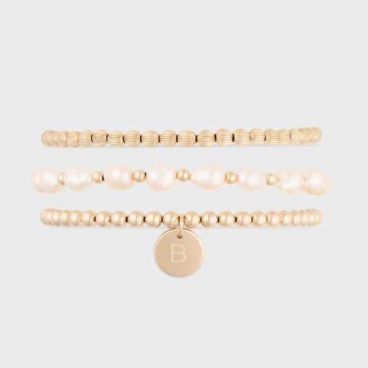 Triple Stack Baroque Initial Pearl Necklace