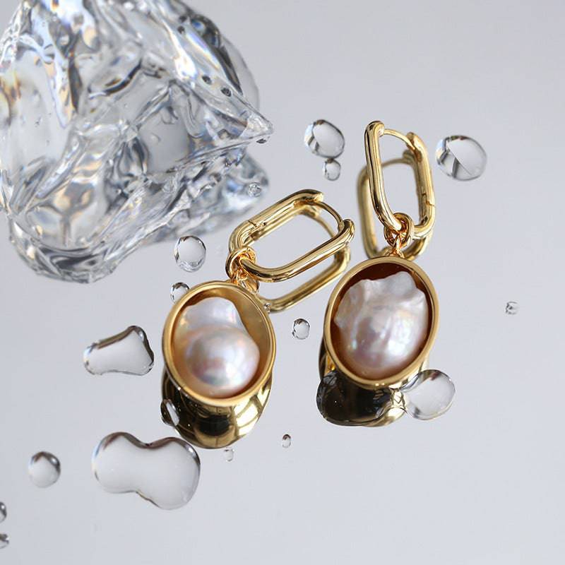 Elegant Gold Earrings with Baroque Pearls