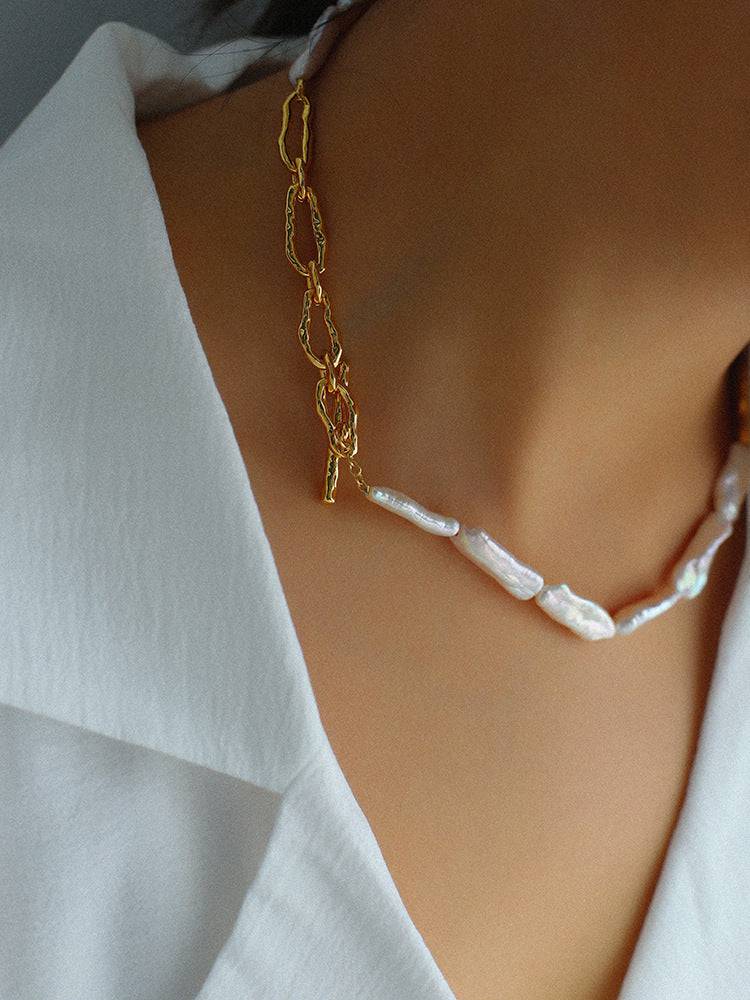 Embellished Baroque Pearl Chain Necklace