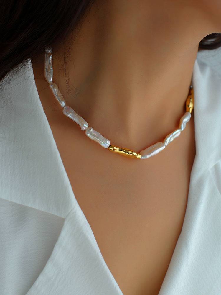 Embellished Baroque Pearl Chain Necklace