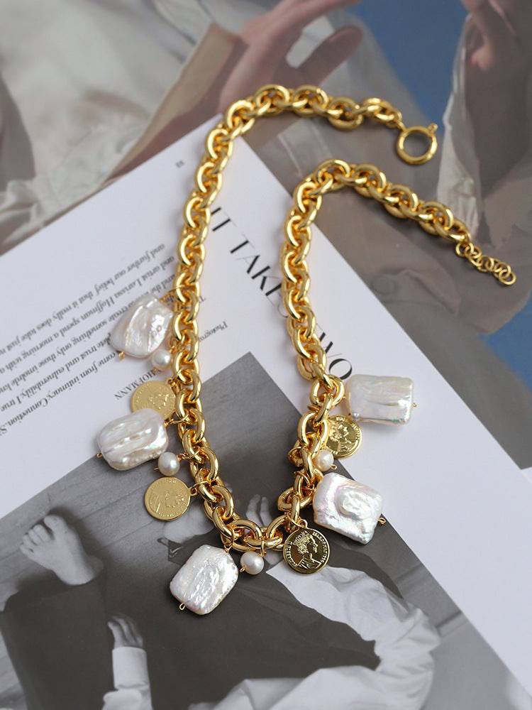 Baroque Pearls Necklace with Coin Petal Design