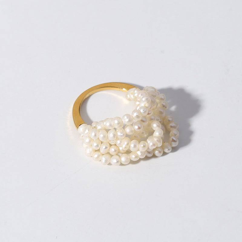 Multi-Layer Cluster Ring with Rice Pearls