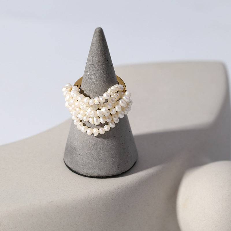 Multi-Layer Cluster Ring with Rice Pearls