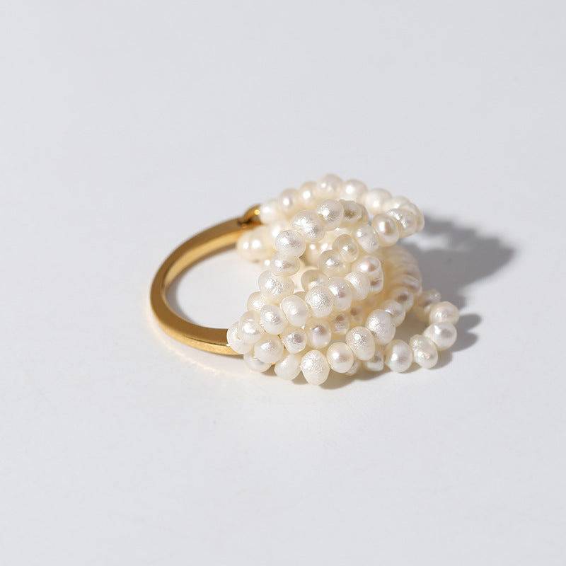 Multi-Layer Cluster Ring with Rice Pearls