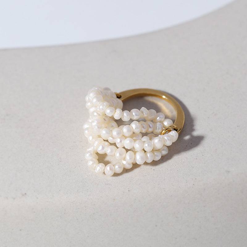 Multi-Layer Cluster Ring with Rice Pearls