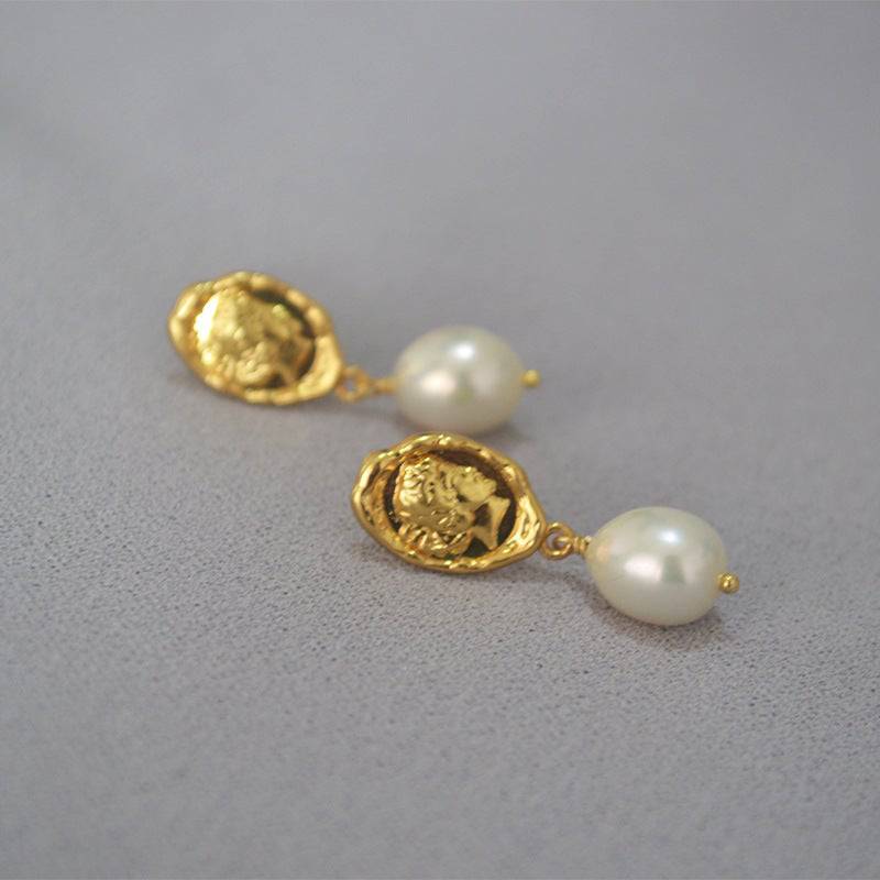 Gold Freshwater Pearl Face Coin Earrings