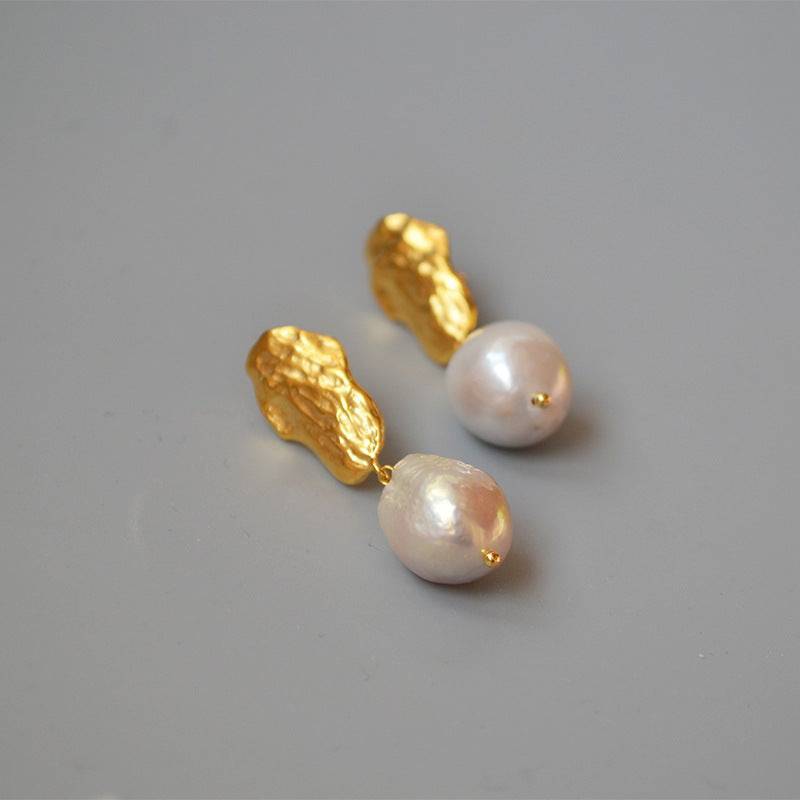 Elegant Long Drop Baroque Pearl Earrings in Gold