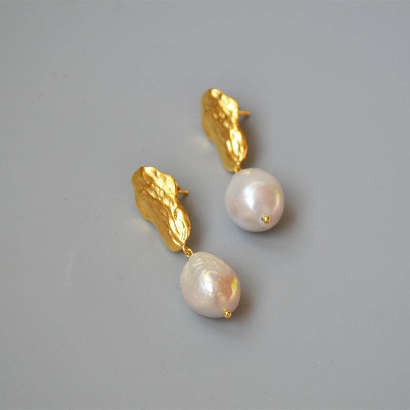 Elegant Long Drop Baroque Pearl Earrings in Gold