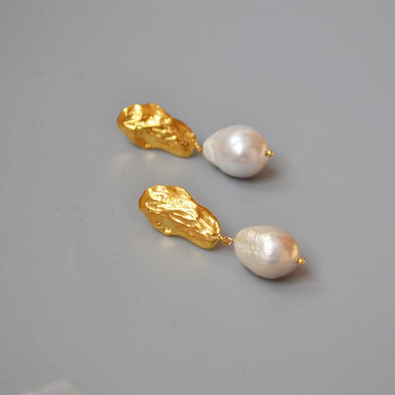 Elegant Long Drop Baroque Pearl Earrings in Gold