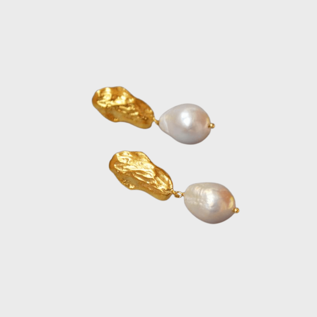 Elegant Long Drop Baroque Pearl Earrings in Gold