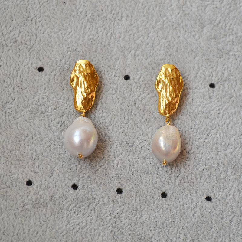 Elegant Long Drop Baroque Pearl Earrings in Gold