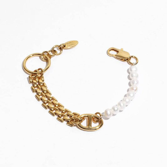 Belted Chain Bracelet with Freshwater Pearls