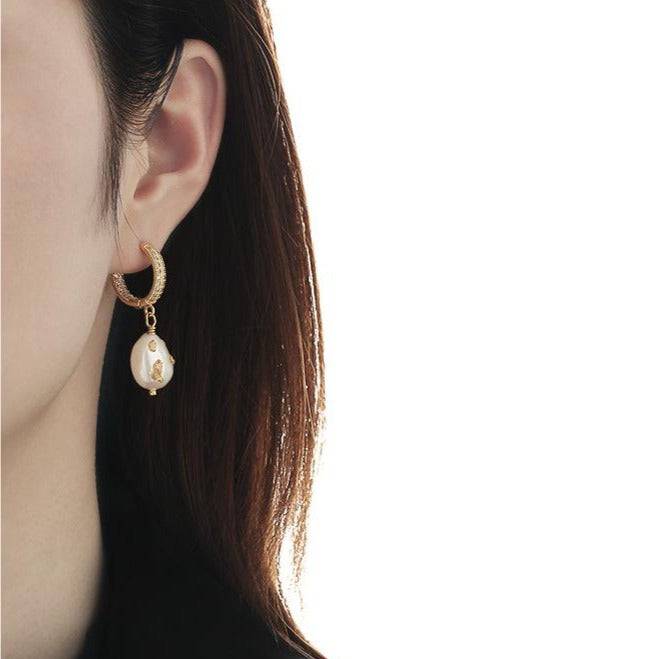 Gold Foil Baroque Pearl Drop Earrings