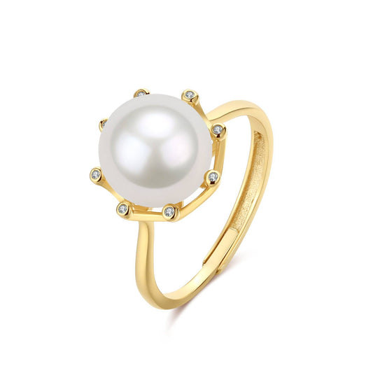 Freshwater Pearl and Cubic Zirconia Ring