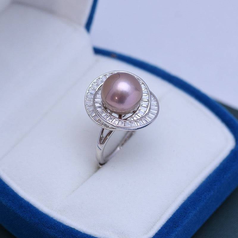 Edison Freshwater Pearl and Full CZ Ring