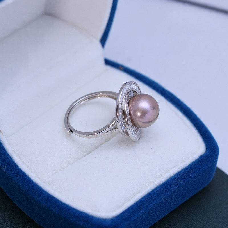 Edison Freshwater Pearl and Full CZ Ring