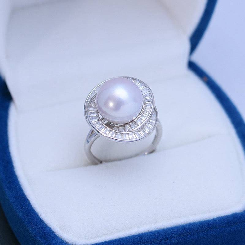 Edison Freshwater Pearl and Full CZ Ring