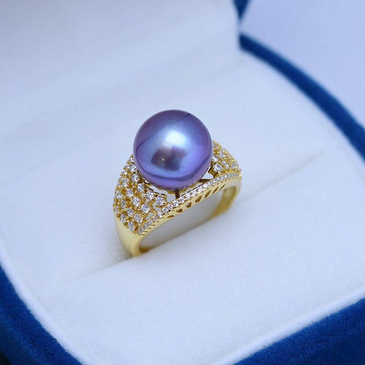 Wide Freshwater Pearl and CZ Ring 12-13mm