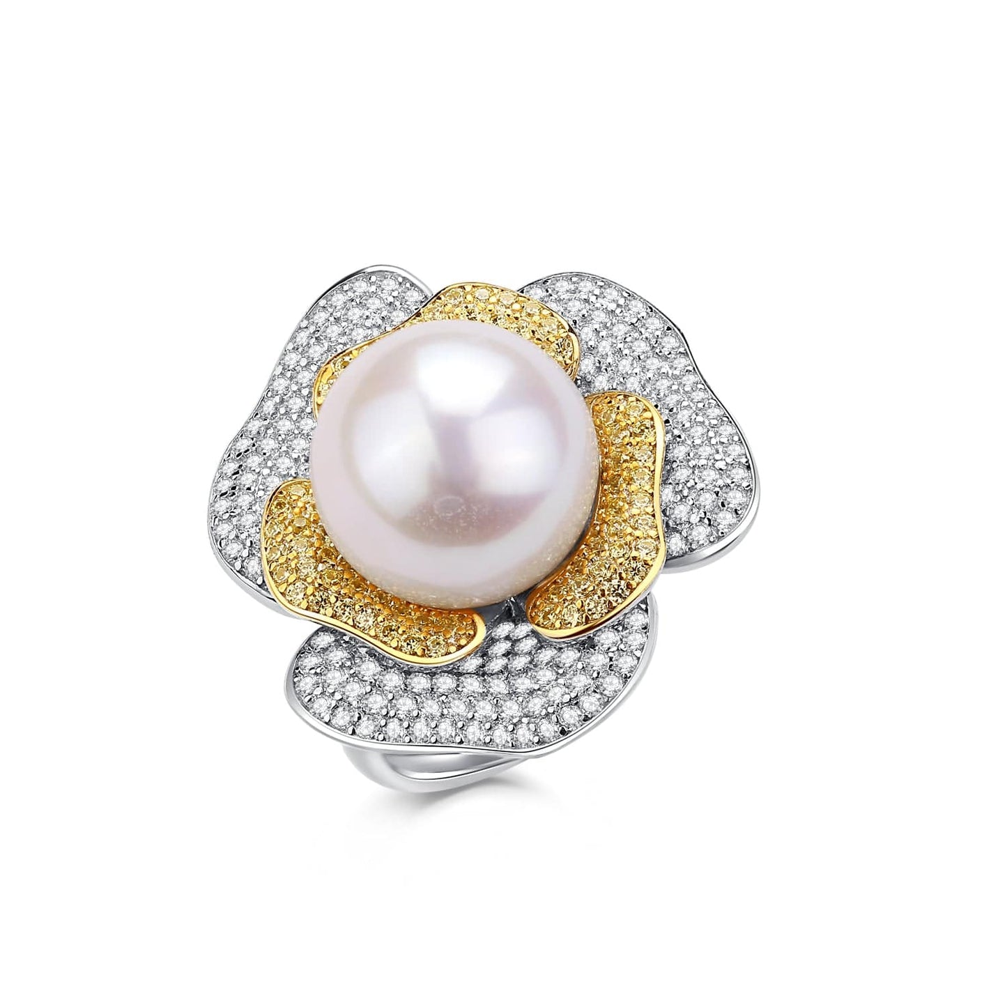 Large Rose CZ Ring with Freshwater Pearls