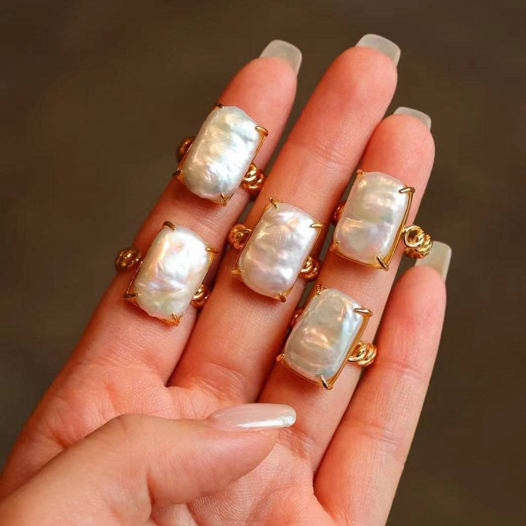 Adjustable Baroque Pearl Ring in Gold Vermeil