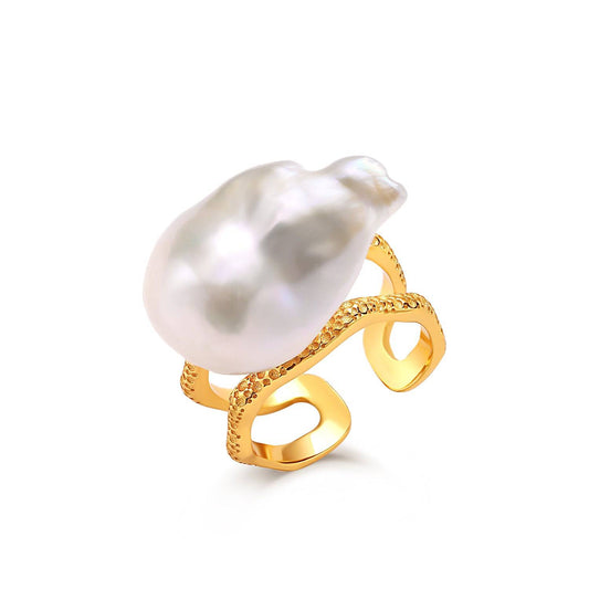 Large Natural Pearl Ring in Gold Vermeil