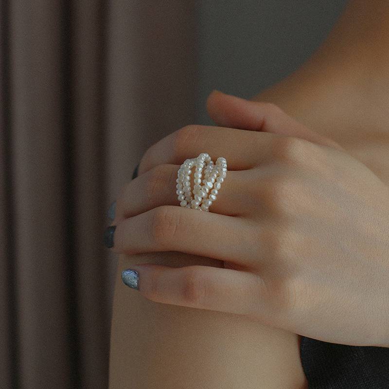 Layered Rice Pearl Cluster Ring Design