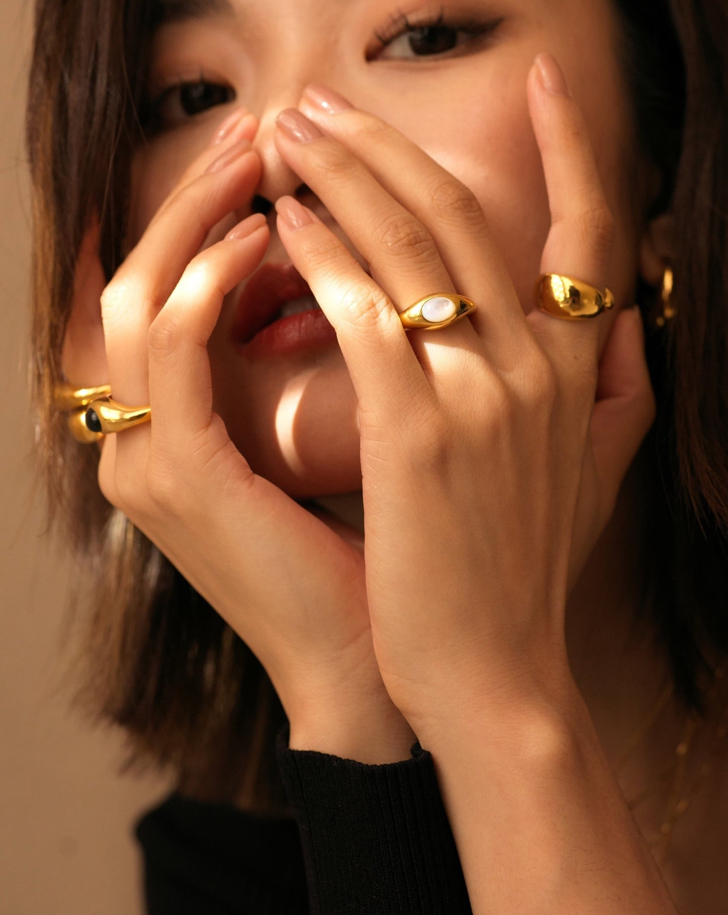 Sculptural Gemstone Stacking Ring in Gold Vermeil and Mother of Pearl