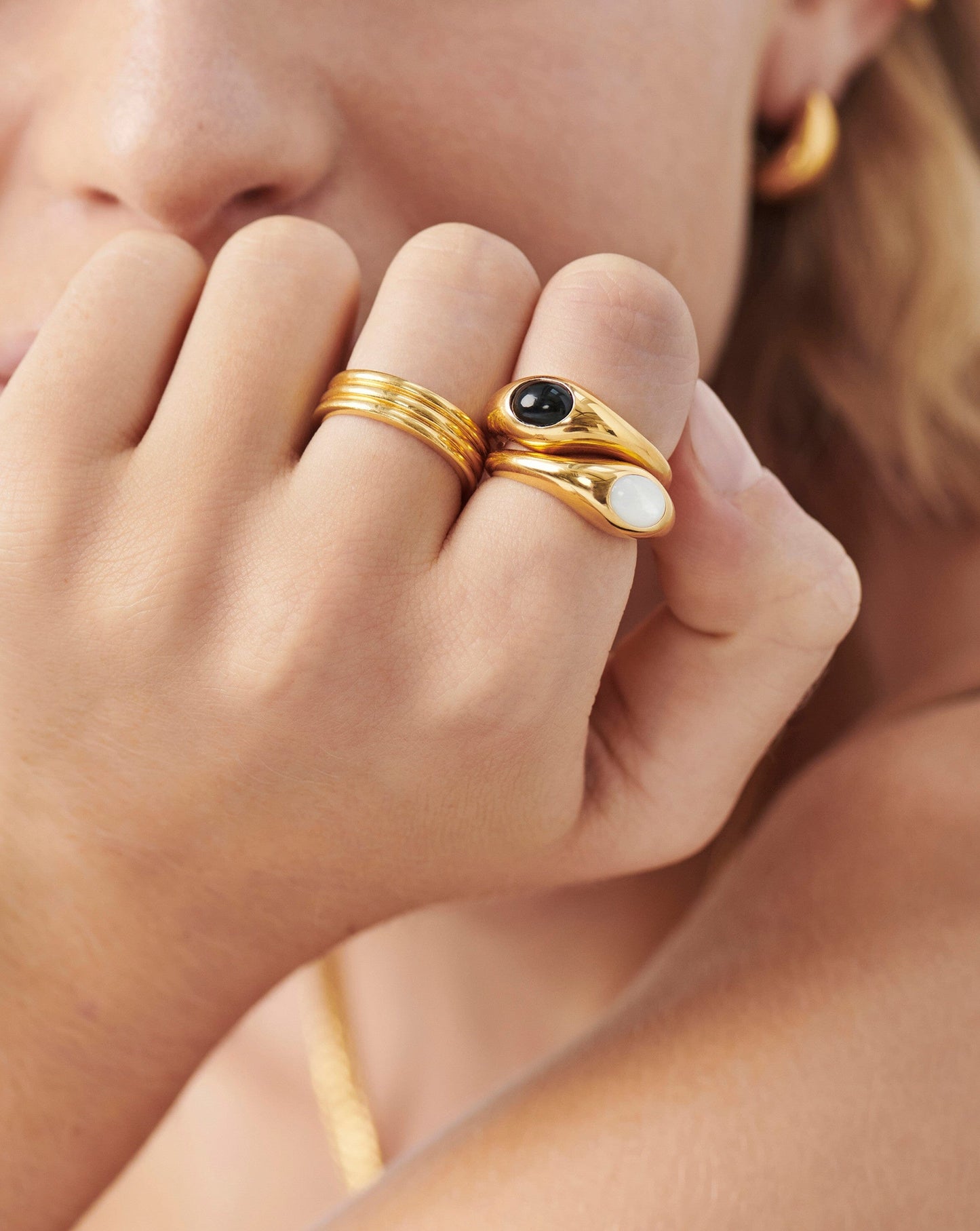 Sculptural Gemstone Stacking Ring in Gold Vermeil and Mother of Pearl