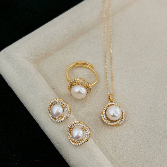 Floral CZ and Pearl Jewelry Set for Elegance