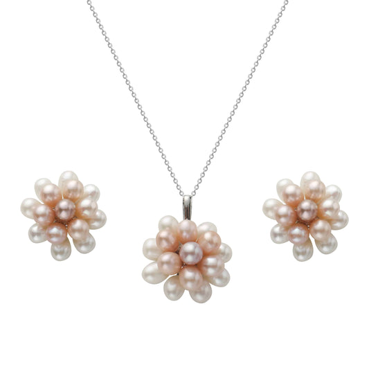 Floral Pearl Necklace and Earring Set