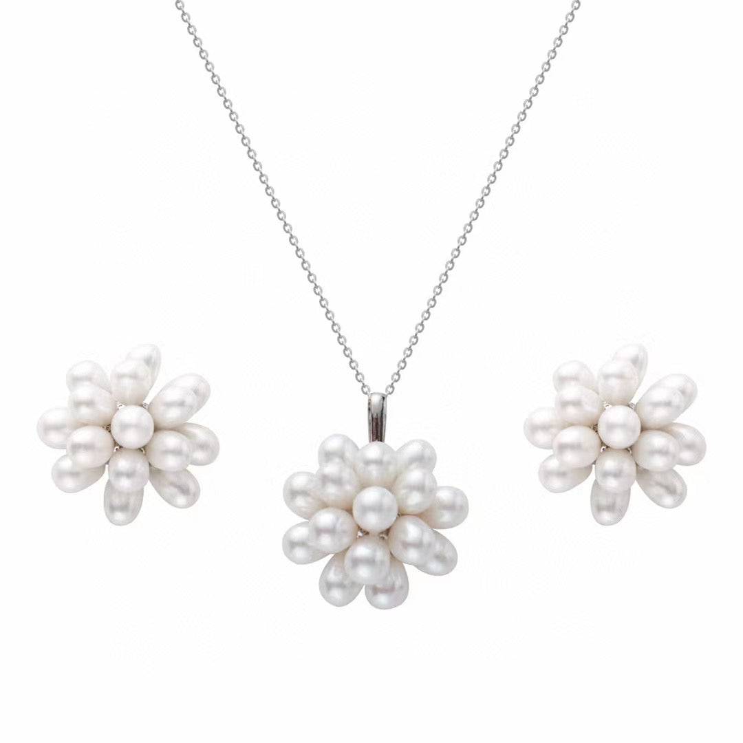 Floral Pearl Necklace and Earring Set