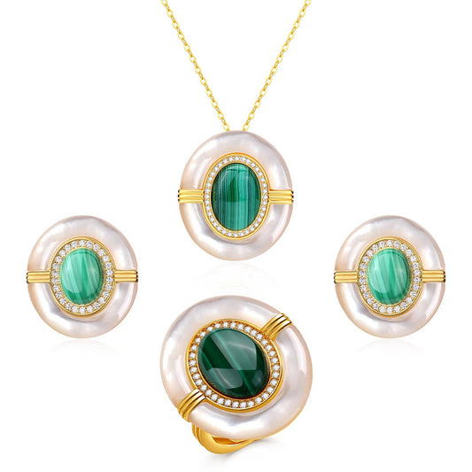 Green Malachite and Mother of Pearl Jewelry Set