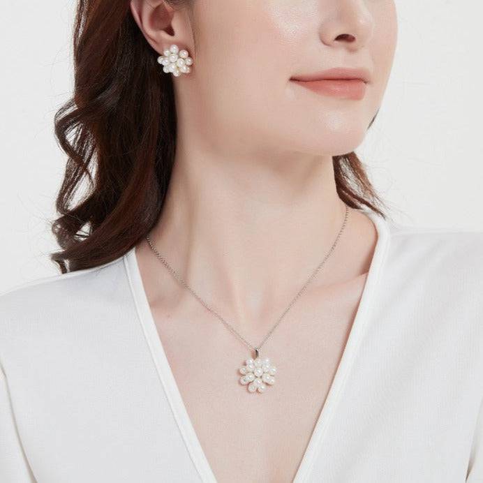 Floral Pearl Necklace and Earring Set