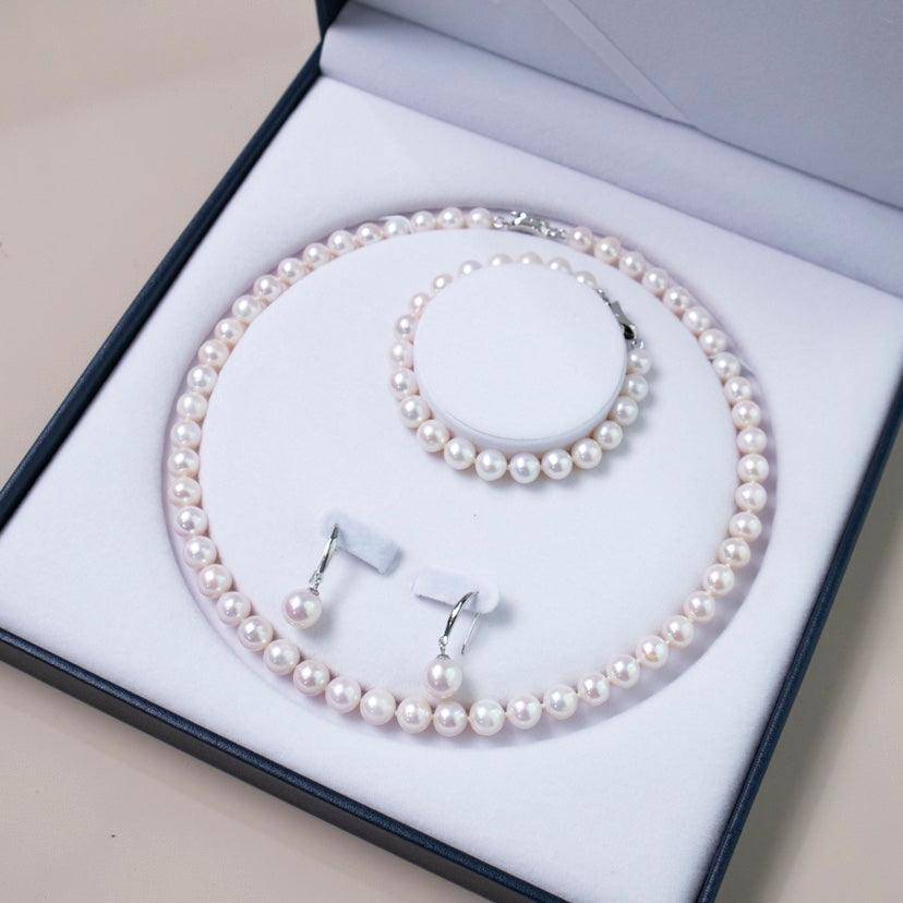 White Freshwater Pearl Three Piece Jewelry Set 2