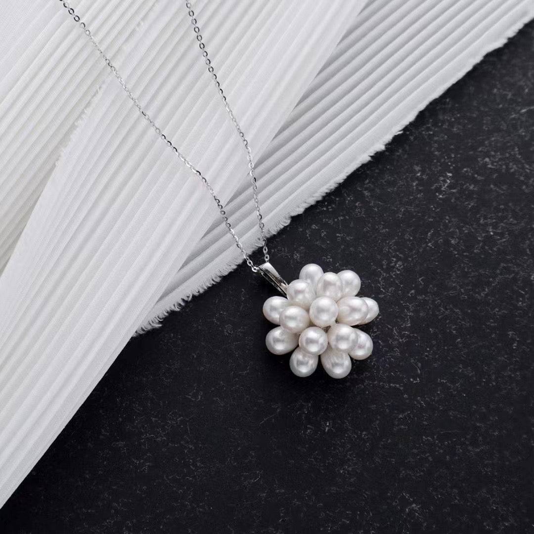 Floral Oval Pearl Necklace and Earring Set